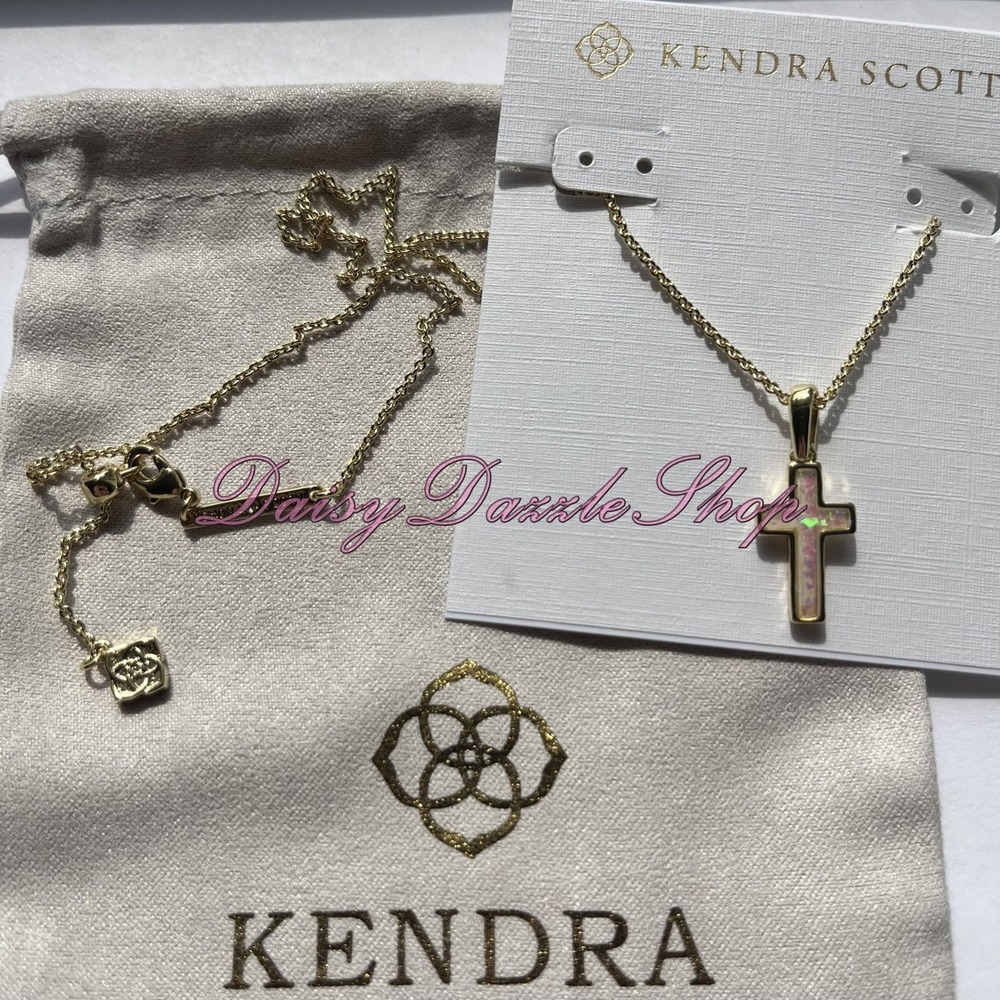 ✨Kendra Scott Cross Gold Pendant Necklace in White Kyocera Opal New ✨🕊️